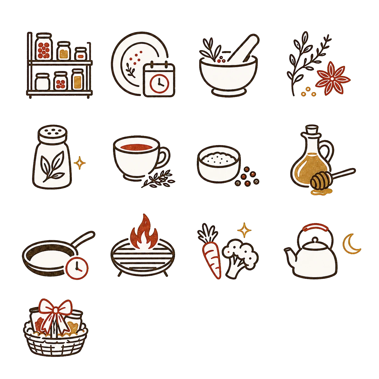 Generated collection of Spice Agent menu stamp illustrations