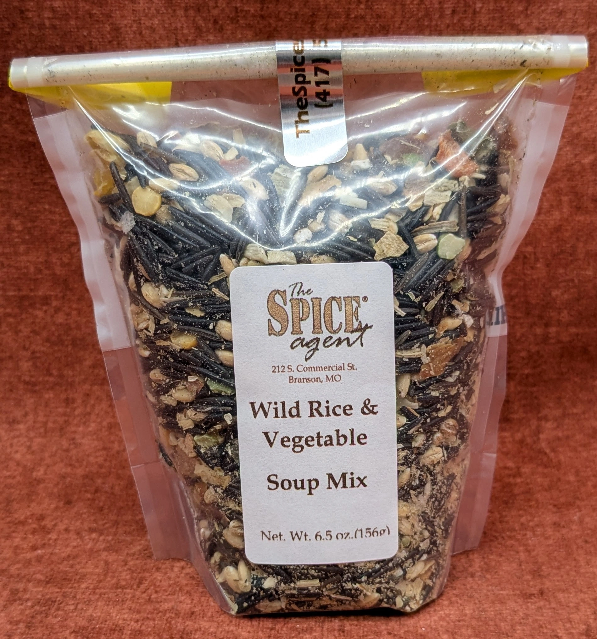 Current refill bag of Wild Rice and Vegetable Soup Mix, net weight 6.5 ounces